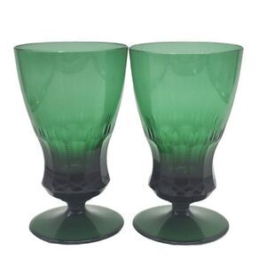 Antique Theresienthal Concord Goblet Glass Emerald Green Etched